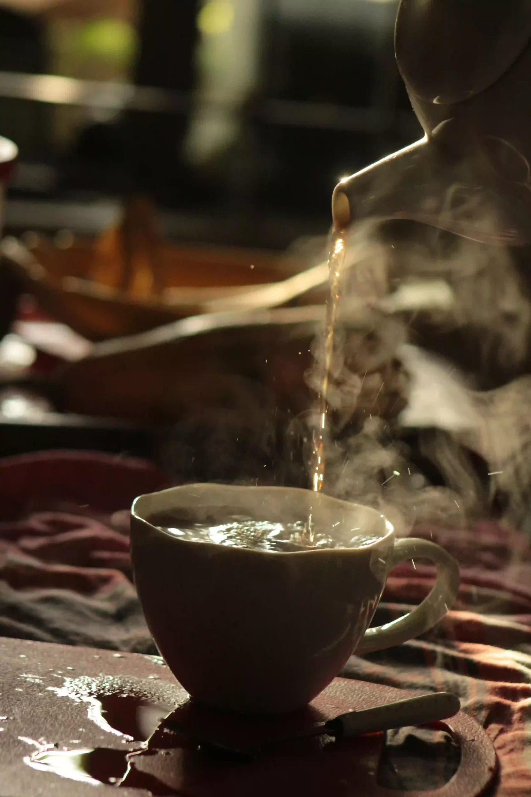 Steam rising from a freshly brewed cup of Himalayan herbal tea