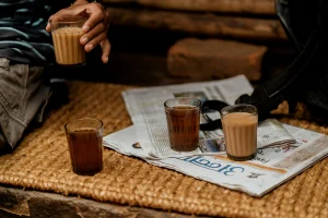 Traditional Himalayan tea ritual showing chiya brewing ceremony